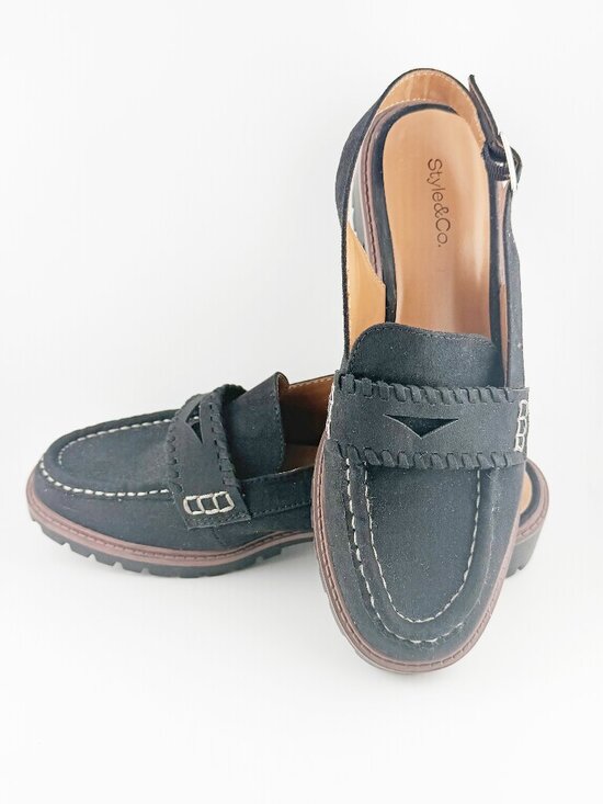 Style& Co. Shoes - Style & Co. Mabbie Black Lug-Sole Slingback Penny Loafers - Size 7